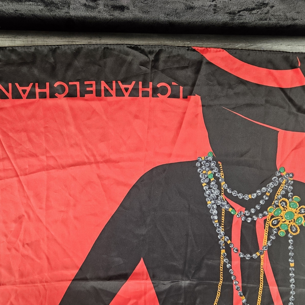 Chanel Red and Black Silk Scarf - Picture 4 of 9